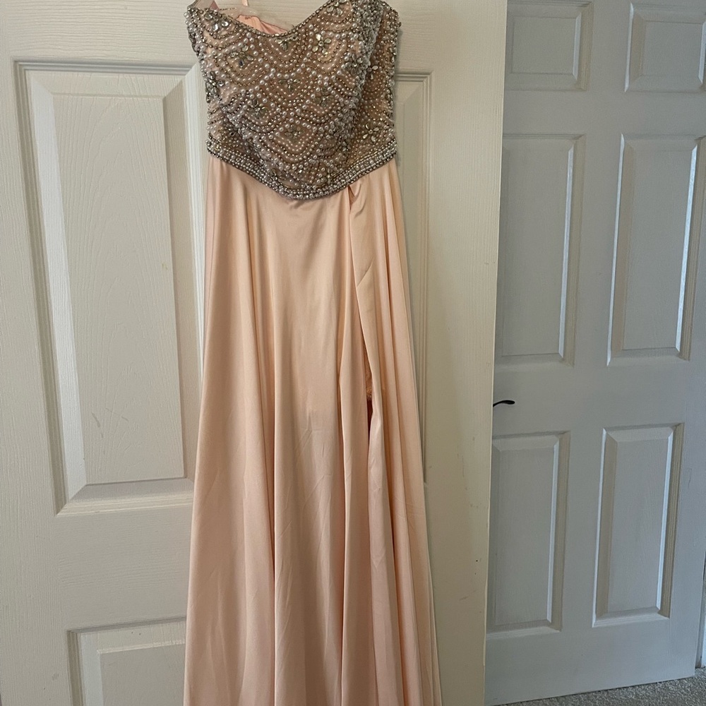 Elegant Cream Beaded Evening Gown